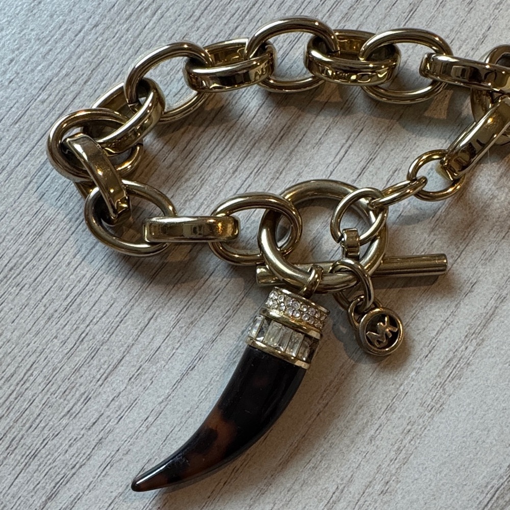 Michael Kors Gold Chain Bracelet with Horn Pendant